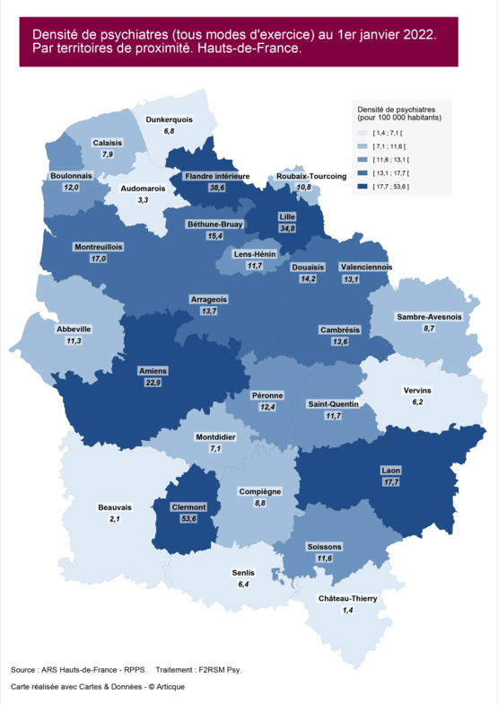 Densite# de psychiatres en 2022